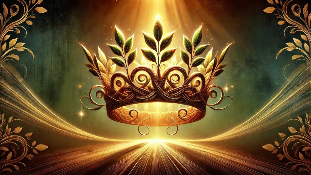 Crown Made Of Radiant Light And Intertwined Leaves Representing The Healing And Balance Of The King Archetype