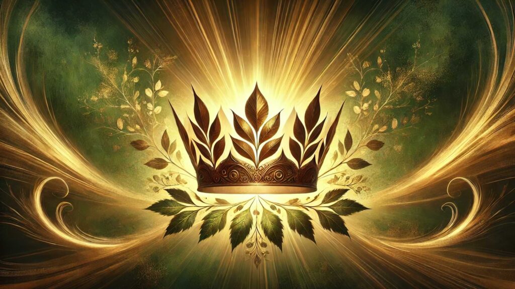 Crown Made Of Golden Light And Intricate Leaves Symbolizing Empathetic Leadership And Wisdom