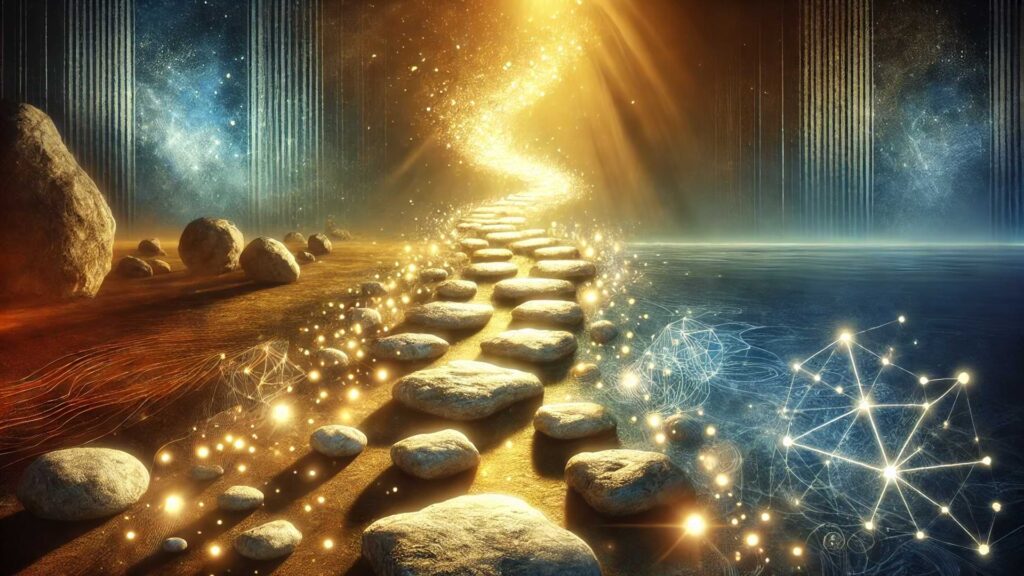 Uneven Glowing Pathway Of Radiant Stones Symbolizing The Imperfect Journey Of Self Discovery And Growth